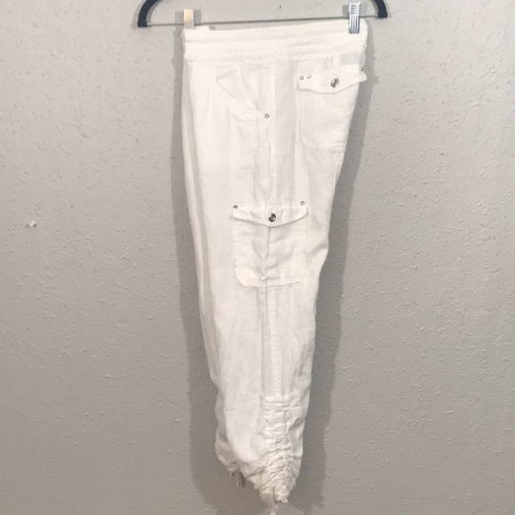 Inc International Concepts White 100% Linen Cargo Crop Pants size 4P - Picture 3 of 11